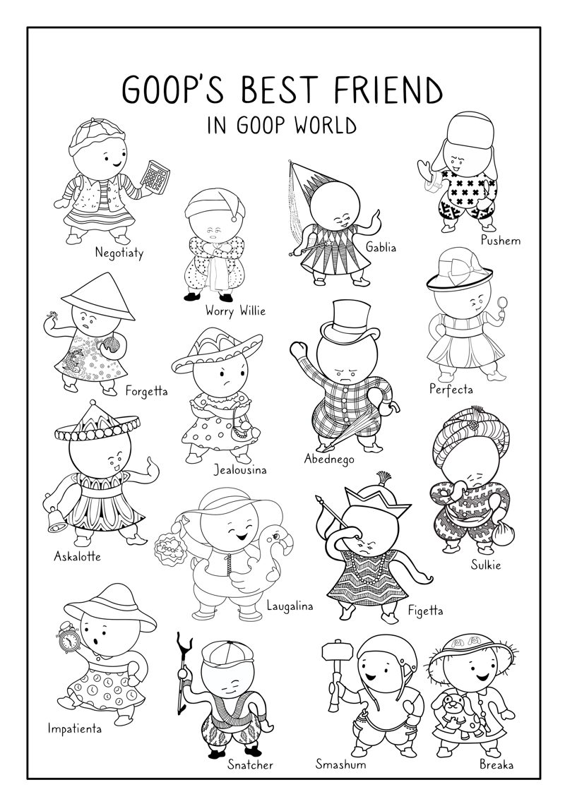 A page of Goop friends from the Goop Kit