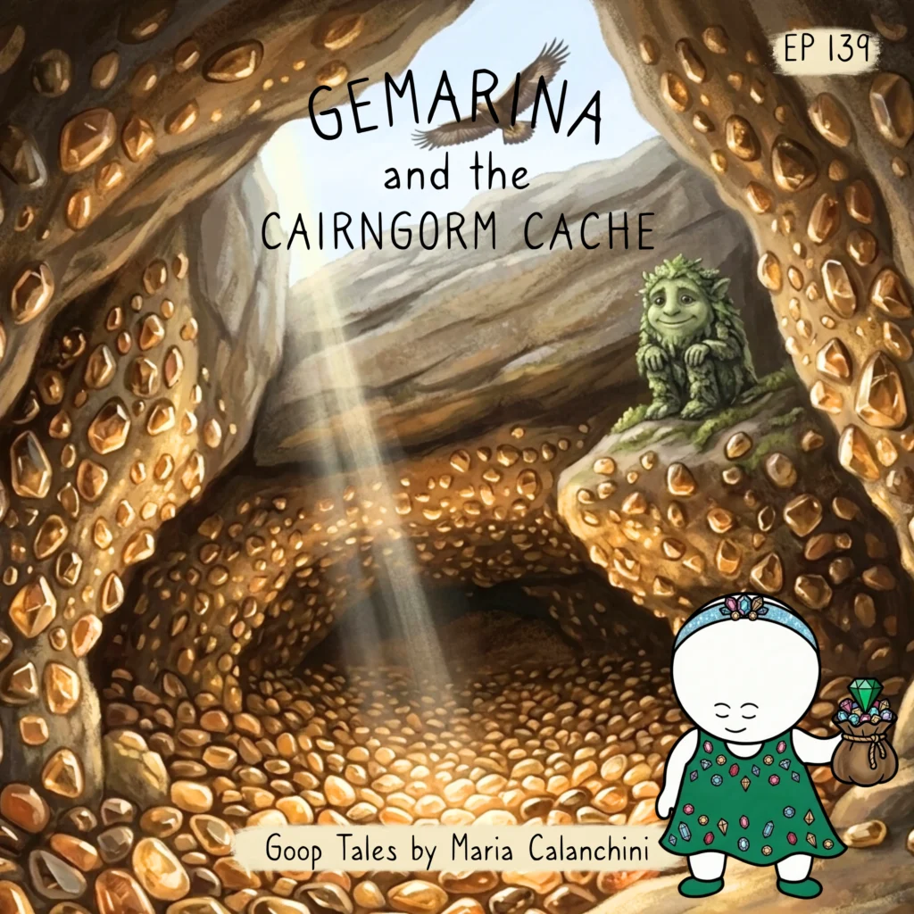 Cover illustration for the Goop Tales episode 'Gemarina and the Cairngorm Cache'